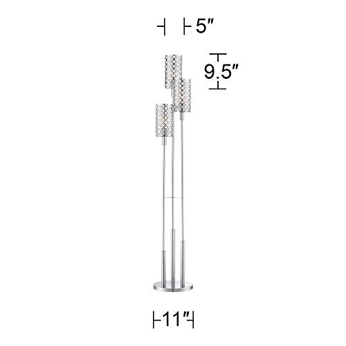 Modern Floor Lamp 3 Light Chrome Glitz Clear Crystal Bead Shade for Living Room Reading Bedroom Office Uplight - Possini Euro Design