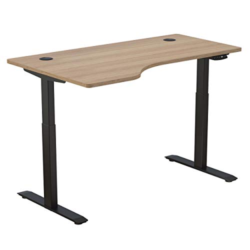 Hi5 Electric Height Adjustable Desk with Dual Motor L-Shaped 55 x 32.6 Inches Sit Standing Desk Home Office Workstation Adjustable Table with Oak Top+Black Frame