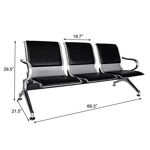 Kinfant Waiting Room Chair Bench - Guest Reception Chairs (2+3-seat, Black-Mesh+PU)