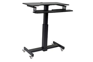Rocelco 40" Height Adjustable Mobile Standing Desk, Sit Stand Home Office School Computer Workstation Riser with Anti Fatigue Mat, Dual Monitor Keyboard Tray Gas Spring, Black (R MSD-40-MAFM)