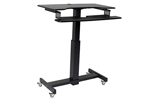 Rocelco 40" Height Adjustable Mobile Standing Desk - Sit Stand Home Office School Computer Workstation Riser - Dual Monitor Keyboard Tray Gas Spring Assist - Black (R MSD-40)