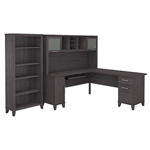 Bush Furniture Somerset 72-Inch L-Shaped Desk with Hutch, Bookcase - Storm Gray