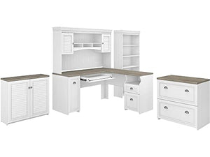Bush Furniture FV013G2W 60-Inch L-Shaped Desk with Hutch, File Cabinet, Bookcase, Storage