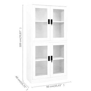 KTHLBRH Office Cabinet | Employee Locker Cabinet | Freestanding Metal File Cabinet | White Steel & Tempered Glass | 35.4"x15.7"x70.9