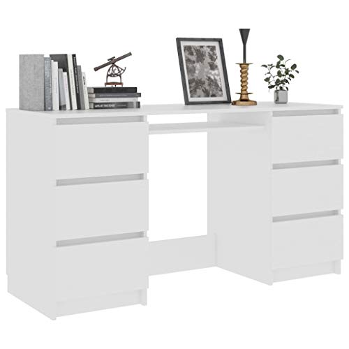 Unfade Memory Modern Writing Desk Computer Desks PC Laptop Study Table Chipboard Workstation for Home Office 55.1"x19.7"x30.3" (White)