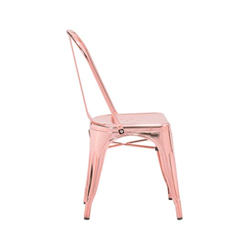 Design Lab MN Dreux Light Rose Gold Steel Side Chair, Set of 4, Chrome Light Rose Gold, Null