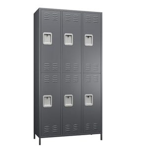 SPKAPO 72" Tall 6-Door Metal Locker with Pothook, Tier Design - Dark Gray
