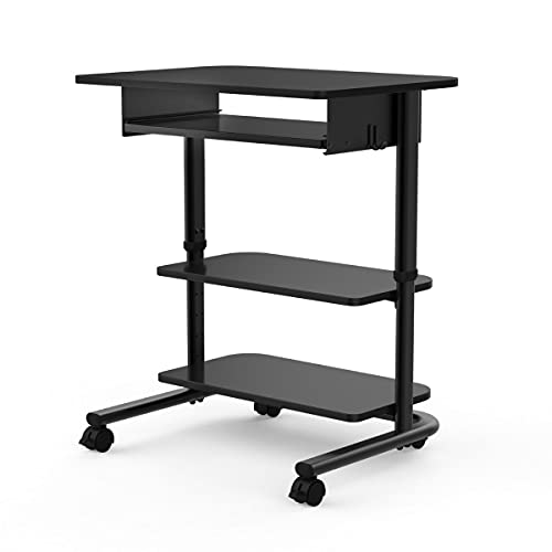 S Stand Up Desk Store Adjustable Height Mobile Laptop Workstation with Retractable Keyboard Tray (Black Frame/Black Top, 29” Wide)