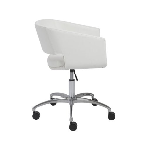 Euro Style Amelia Mod 1960s Leatherette Lounge Office Chair with Chromed Base and Casters, White