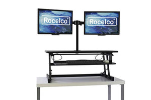 Rocelco Height Adjustable Standing Desk Converter with Dual Monitor Mount - Black