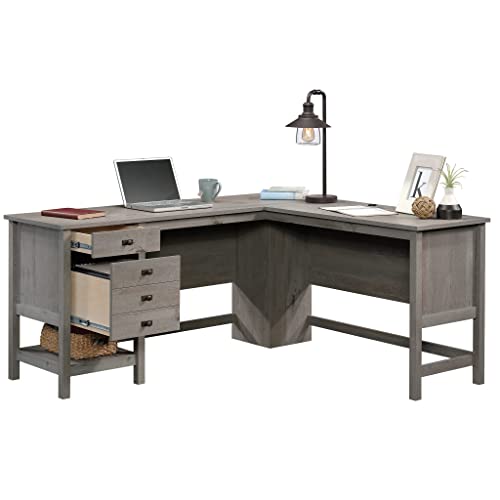 Sauder Cottage Road L-Desk, Mystic Oak Finish, L: 65.12" x W: 58.66" x H: 29.76