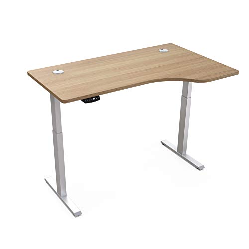 Master Massage L-shaped Electric Height Adjustable Right Handed Standing Desk for Home Office Workstation, oak top + white frame, right handed 55''x33''