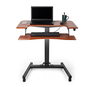 FRITHJILL Mobile Stand Up Desk, Pneumatic Height Adjustable Sit Stand Laptop Desk Movable Workstation with Keyboard Holder