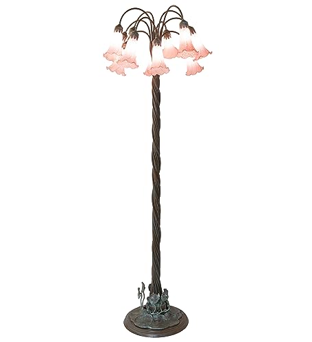 Meyda Lighting Pink Tiffany Pond Lily Floor Lamp, 61" High, 12 Light