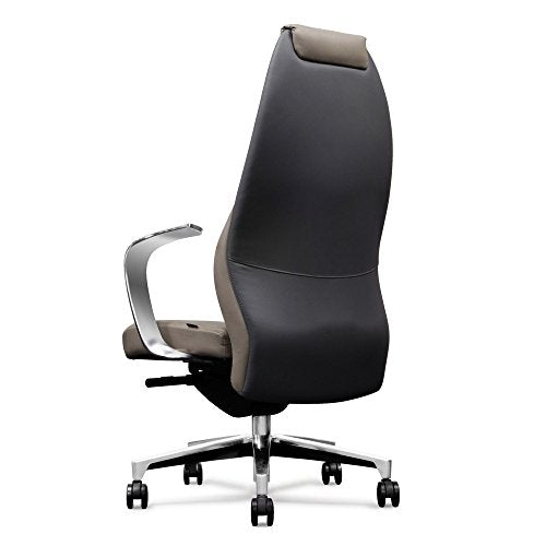 Wrigley Genuine Leather Aluminum Base High Back Executive Chair - Light Grey with Dark Grey Accent