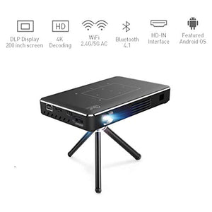 Portable Projector, 4K Ultra HD Mini Smart WiFi DLP Android Video Projector 150 ANSI Lumen with Wireless/USB/HD-IN/2GB RAM/ 32G Storage, Support 1080P 4K Movie, for Outdoor/Home Cinema Entertain