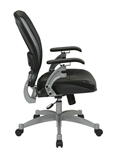 Office Star Light Air Grid Chair with Leather Seat and Platinum Accents (Black Chair)