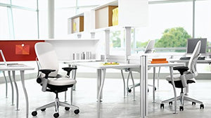 Steelcase Leap Desk Chair in Buzz2 Blue Fabric - Highly Adjustable Arms - Platinum Frame and Base - Soft Dual Wheel Hard Floor Casters