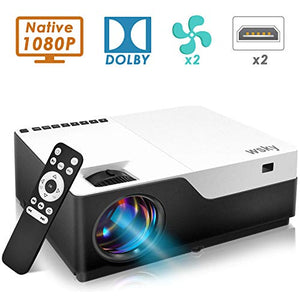 Wsky Native 1080P Projector Home Theater, LED LCD 5000 Lux Video Projector with Dual Speakers, Compatible DVD, Phone, Laptop, HDMI, TV, PS4, PC