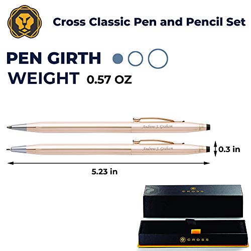 Gold Cross Pen Set | Engraved/Personalized Cross Classic 14 Karat Gold Plated Pen and Pencil Gift Set. Custom engraved in 1 business day