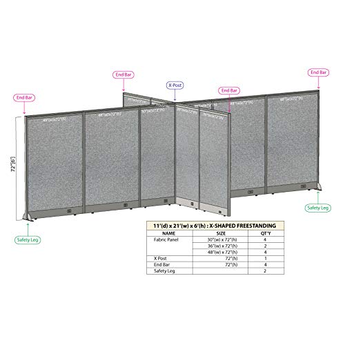 GOF Freestanding X-Shaped Office Partition, Large Fabric Room Divider Panel - 132"D x 252"W x 48"H