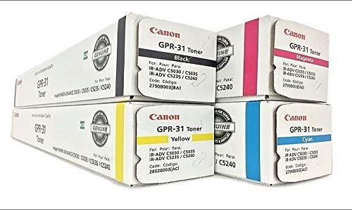 Canon GPR-31 2790B003AA 2802B003AA 2798B003AA 2794B003AA ImageRunner C5030 C5035 C5235 C5240 Toner Cartridge Set (Black Cyan Magenta Cyan, 4-Pack) in Retail Packaging