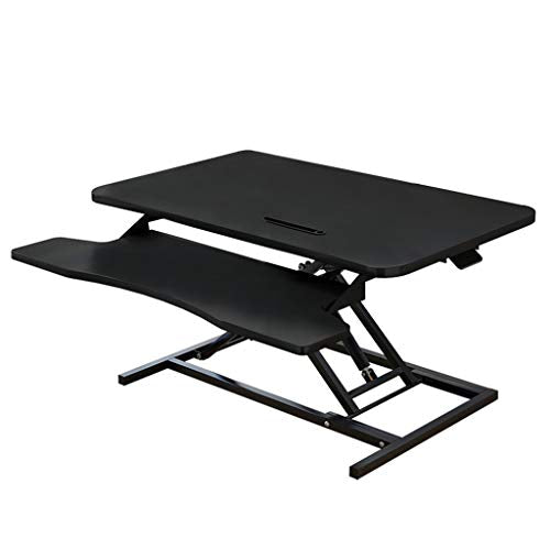 32in Foldable Computer Desk Stand Up Converter Standing Desk with Height Adjustable Computer Workstation Riser 2-Tier Design【U.S. in Stock】 (Black)