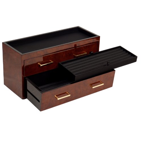 WOLF 460310 Meridian Two Drawer Valet, Charging Station & Pen Box, Burlwood