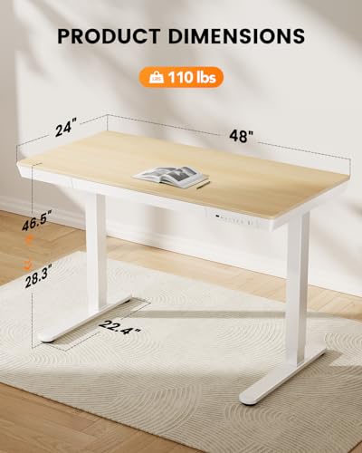 ErGear Electric Standing Desk with Drawer, 48 x 24 inch, USB Charging Ports