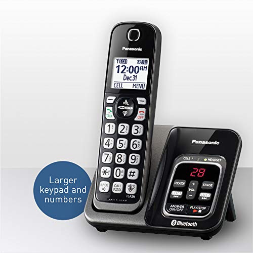 Panasonic Rugged Link2Cell Bluetooth Cordless Phone with Voice Assist, One-Touch Call Block and Answering Machine - 3 Standard Handsets + 1 Rugged Handset - KX-TGD584M2 (Black)
