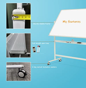 Easel-Style Dry Erase Boards Mobile 36 x 71 Inches Double Sided Whiteboard with Aluminum White Frame Pizarra Blanca Magnetica Móvil