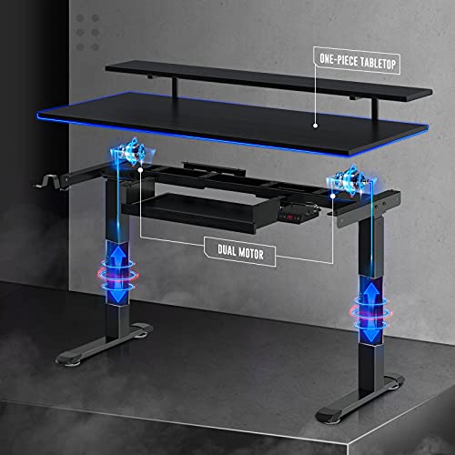 Rolanstar Standing Desk, Dual-Motor Adjustable Height Electric Stand Up Desk with Keyboard Tray, 47 Inch Home Office Desk with Whole-Piece Tabletop, Black