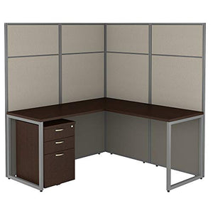 Bush Business Furniture Easy Office Collection L Shaped Cubicle Desk with Filing Cabinet and Panels | 60W x 66H, Mocha Cherry