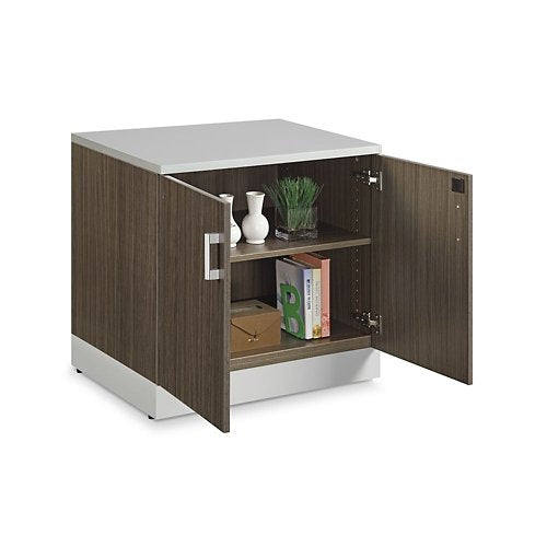 NBF Signature Series Esquire Two Door Storage Cabinet 29.4" H - Driftwood Laminate/Silver Kickplate