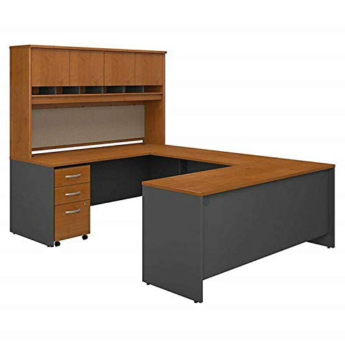 Thaweesuk Shop New Cherry U-Shaped Executive Desk with Hutch Storage Computer Study Writing PC Laptop Workstation Drawer File Cabinet Furniture Home Office Corner Rotating Shape Modern Wood of Set