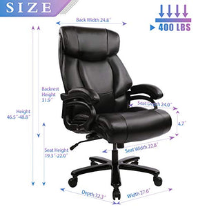 KBEST High Back Big & Tall 400lb Office Chair - Heavy Duty Metal Base, Adjustable Built-in Lumbar Support and Tilt Angle Large Bonded Leather Ergonomic Executive Desk Computer Swivel Chair, Black
