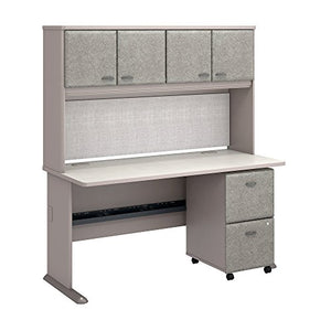 Bush Business Furniture Series A 60" by 27" Desk with Hutch and 2 Drawer Mobile Pedestal, Pewter