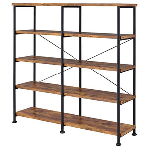 Coaster Home Furnishings Analiese Rustic Industrial 60" 4-Shelf Wood Double Bookcase - Brown Nutmeg