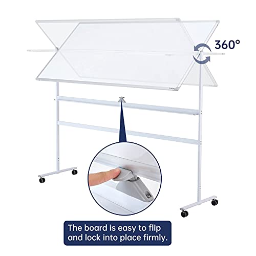 Large Mobile Rolling Magnetic Whiteboard - Adjust 360° 70 x 36 Inches Double Sided Dry Erase Board with Stand, Portable White Board Easel on Wheels for Office, Home & Classroom