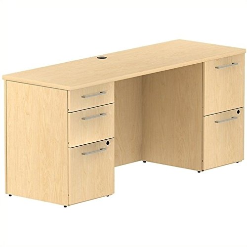 Bush Business Furniture 300 Series Office Desk with 2 Pedestals 66"W, Natural Maple, Standard Delivery