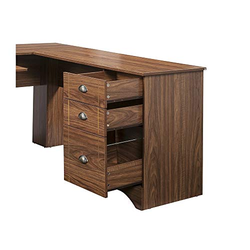 Thaweesuk Shop New Walnut Executive L Shaped Office Desk Furniture Corner Computer Shape Workstation Home Sturdy MDF Board with Glossy Veneer 66" L x 66" W x 30.3" H of Set