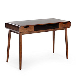 Brown Vintage Wood Writing Desk | Perfect Stylish Mid Century Home Office or College Student Dorm Table for Your Computer, PC, Laptop, Monitor, Books and Supplies
