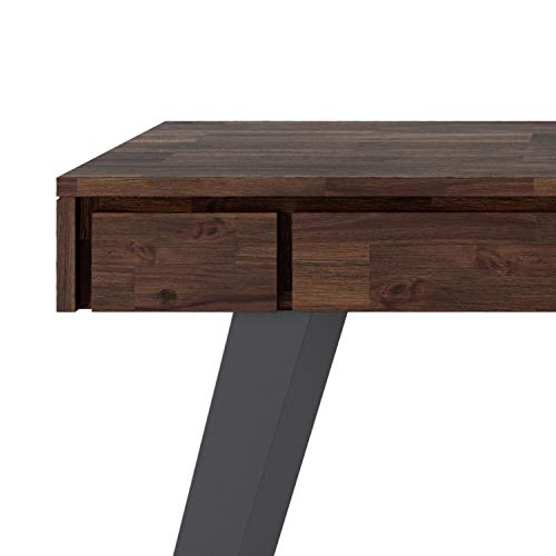 SIMPLIHOME Lowry SOLID WOOD and Metal Modern Industrial 44 inch Wide Home Office Desk, Writing Table, Workstation, Study Table Furniture in Distressed Charcoal Brown