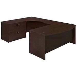 Bush Business Furniture Series C Elite Left Hand Bowfront U Station Desk Shell with Lateral File - Mocha Cherry