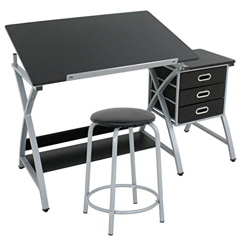 Drafting Craft Table Station MDF Top Drawing Desk Art Work Artist Drawer W/Stool