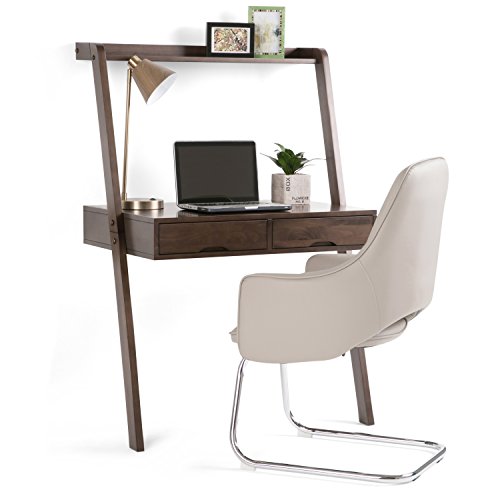 SIMPLIHOME Aleck SOLID WOOD Rustic Modern 36 inch Wide Home Office Desk, Writing Table, Workstation, Study Table Furniture in Warm Walnut Brown with 2 Drawerss