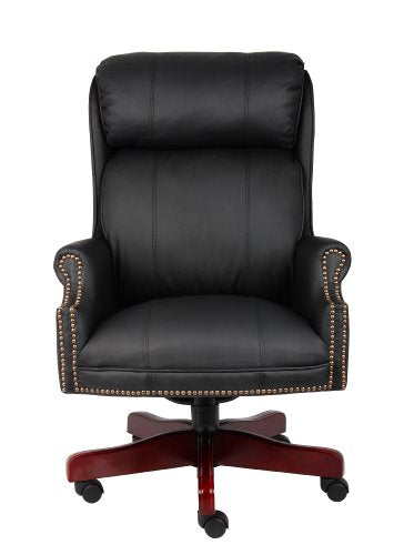 Boss Office Products B980-CP Traditional High Back CaressoftPlus Chair with Mahogany Base in Black