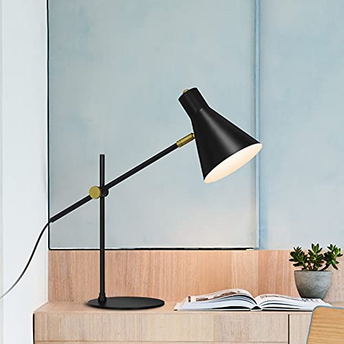 Metal Desk Lamp, Eye-Caring Table Lamp with Flexible Goose Neck (Black)