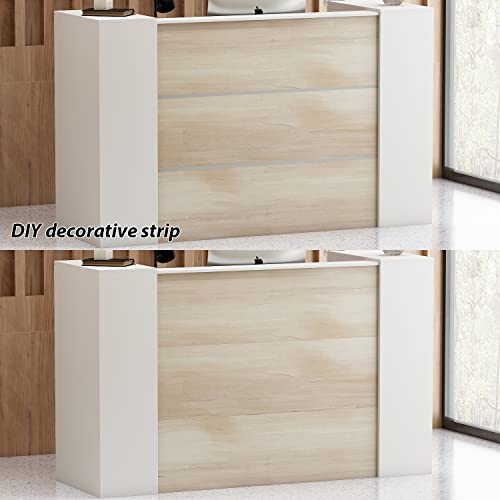 AIEGLE Large Reception Desk with Counter, Lockable Storage, Adjustable Shelves - Natural/White (70.9" W)