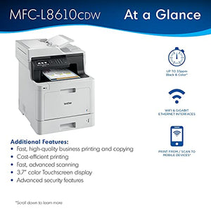 Brother MFC-L8610CD All-in-One Color Wireless Laser Printer for Home Office - Print Copy Scan Fax - 33 ppm, 600 x 2400 dpi, 8.5 x 14, Automatic Duplex Printing, 50-Sheet ADF - BROAGE Printer Cable